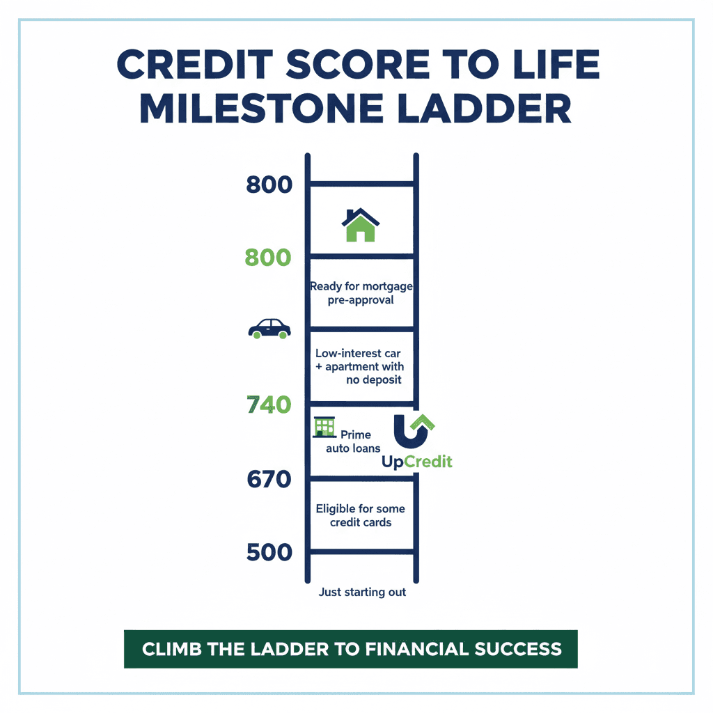 Timeline showing credit building progress from rent payments